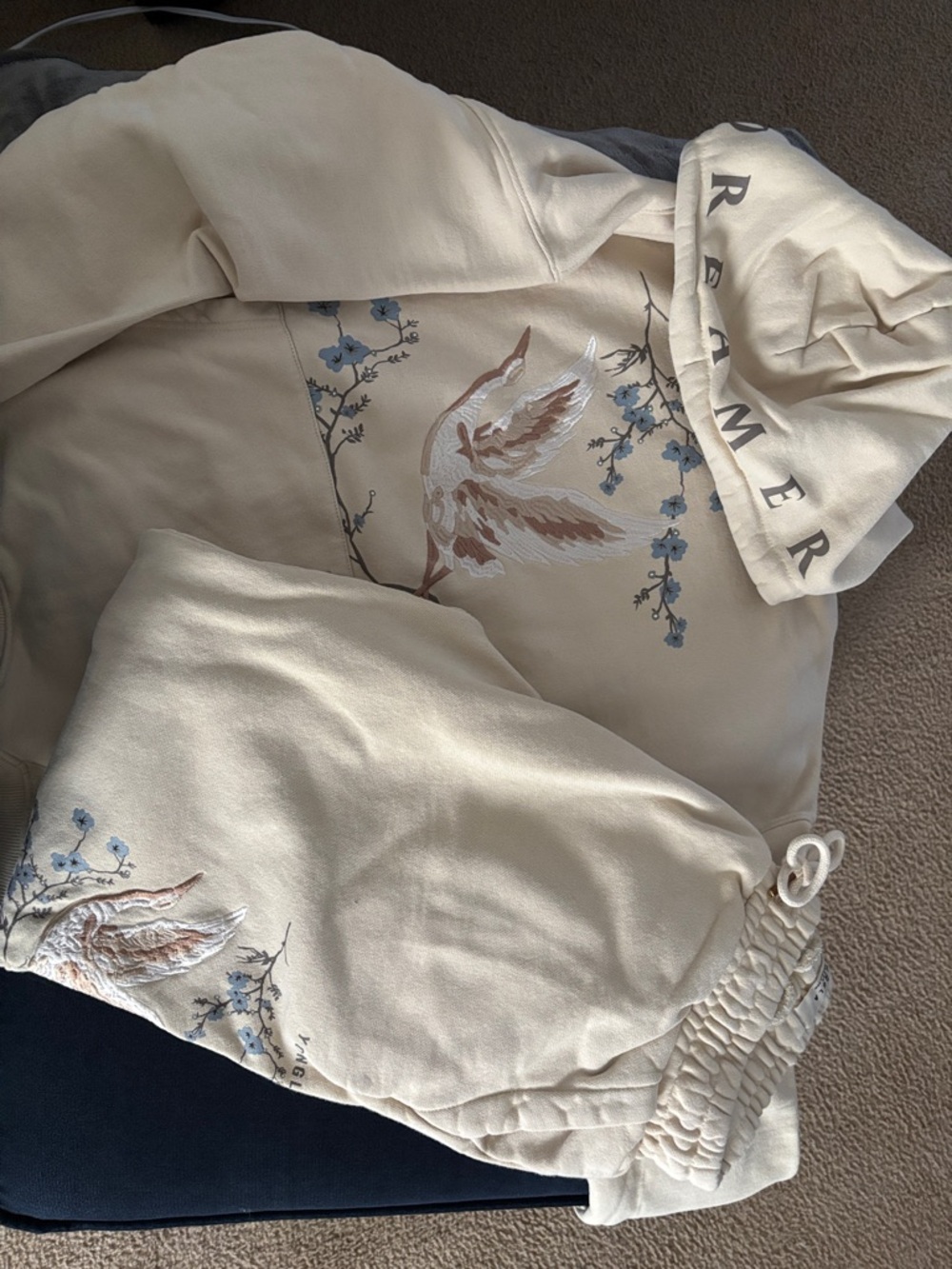 YoungLA Cream  Hoodie and Sweatpants with Embroidered Accent